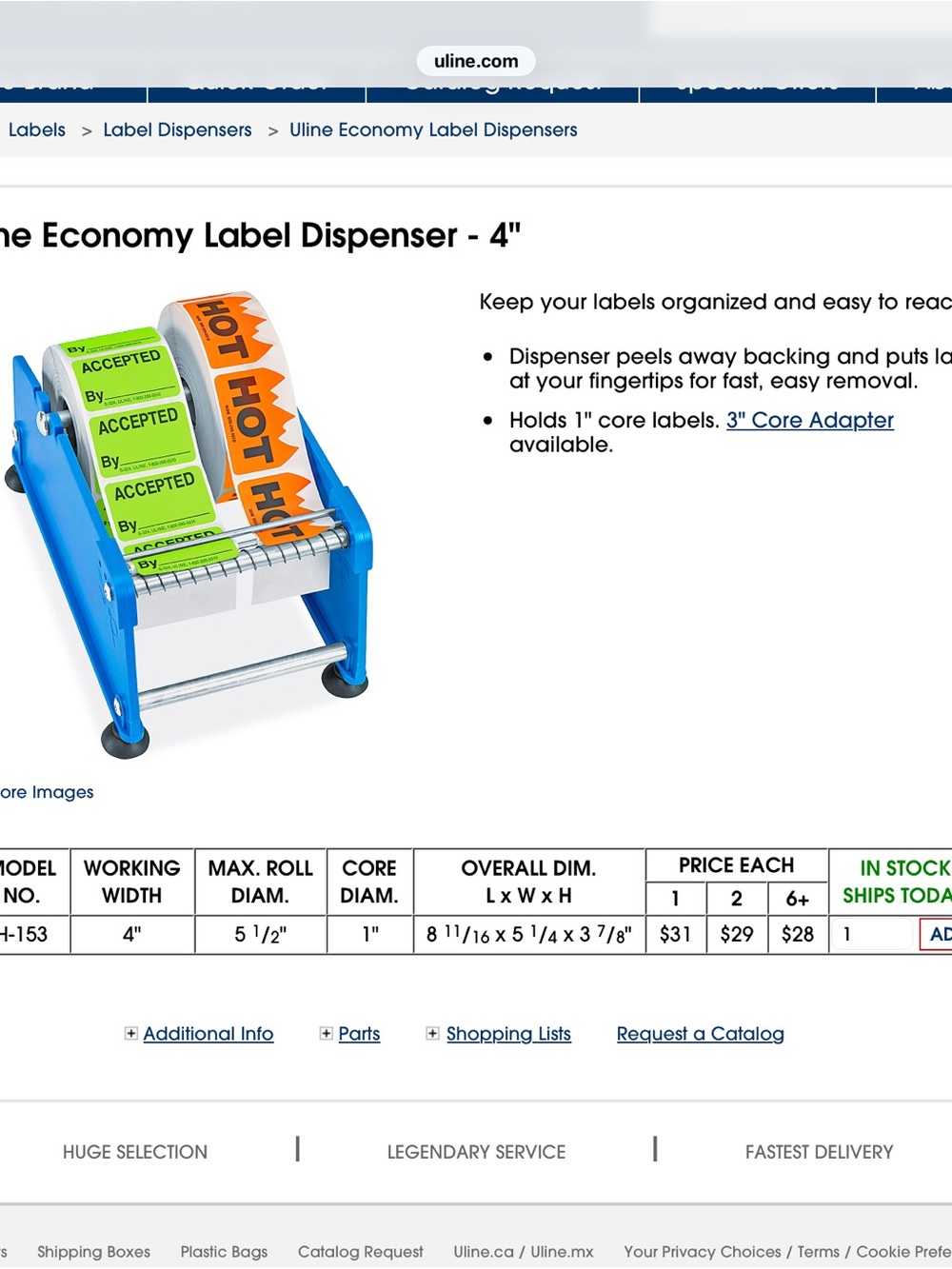 4” Economy Label Dispenser - Blue